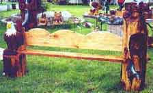 Eagle, Bear, Fish Carved Bench