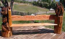 Grizzly Bears and Cabin with Trees Bench
