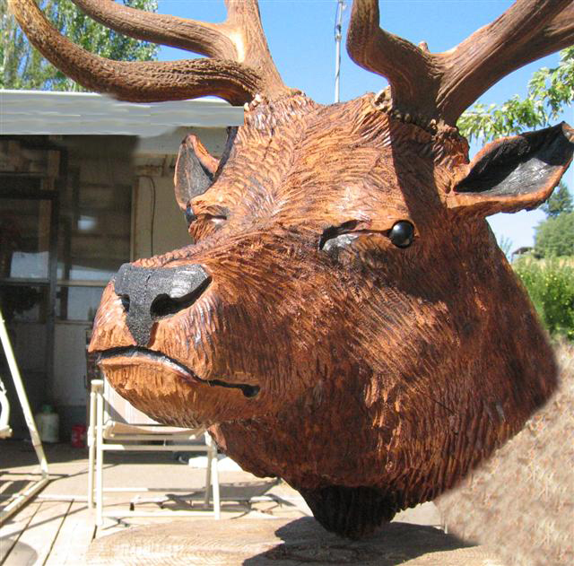 trophy elk head carving